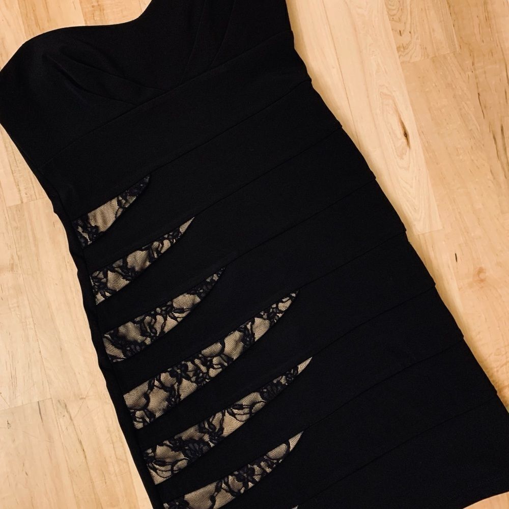 🔹 CITY STUDIO Black w/Lace Strapless Dress Sz. S - Picture 2 of 13